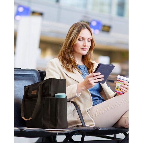 Women's Black Tote Bags Large Utility Bags with Pockets Zip for Teacher Work - Picture 6 of 8